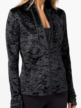 LULULEMON ATHLETICA special edition black crushed velvet hooded define jacket